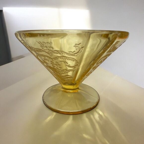 Vintage Federal Madrid Amber Depression Glass Dessert Sherbet Cups Set Of 2 - Picture 1 of 9